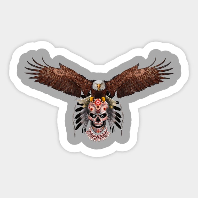 indian native white head eagle sugar Skull Sticker by Dezigner007